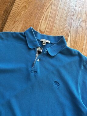 Burberry Brit Nova Check Golf S/S Polo Shirt Preppy Light Blue 100% Cotton Large